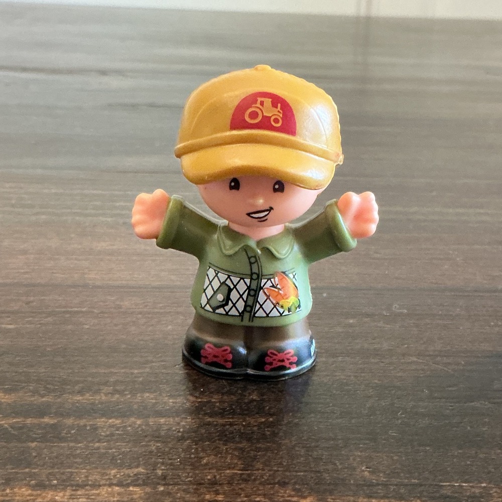 Fisher Price Little People Figure FARMER Boy Tractor Driver Harvest Hat Yellow